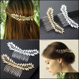 metal leaf pin UK - Hairpins Hair Jewelry Bridal Leaf Comb Sier Gold Metal Headpiece Wedding Party Headband Pins Accessories Drop Delivery 2021 Fkje5