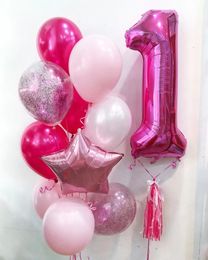 pink party theme decorations UK - Girl theme balloons pink confetti latex birthday party for girls 1 9 years old Valentine s day decoration 220523