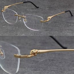 New Leopard series Metal Rimless Frames 18K Gold Male and Female Eyewear Shield Retro Designer Eyeglasses Outdoor Design Classical Model Glasses Men Frame Optical