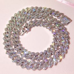 Collana di diamanti moda hip-hop Collana a catena cubana da 14 mm Moda tutta la catena di gioielli da uomo e da donna con strass di ghiaccio Spedizione gratuita