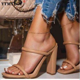 2022 Summer Women Slippers Pumps Fashion Open Toes 10.5cm High Heels Females Thin Belt Thick Heels Party Casual Footwear Shoes Y220421