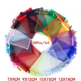 50Pcs 21 Colour 7X9 9X12 10X15 13X18cm Organza Bags Gift Bag Drawable Jewellery Packing Pouches Can Custom 220706