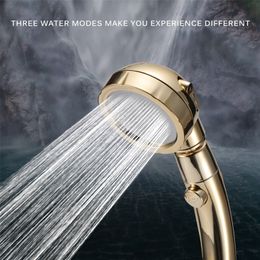 360 Degrees Rotating Shower Head Adjustable Water Saving 3 Mode Pressure With Stop Button 220401