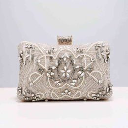 Evening Bags Arrival Beading Women Day Clutches One Side Party Fashion Diamonds Embroidery Handbags Gift Bridal Wedding Evening Bags 220328