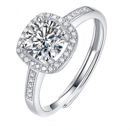 1ctw 6.5mm F Round Cut Engagement&Wedding Moissanite Diamond Ring Double Halo Ring Platinum Plated Silver
