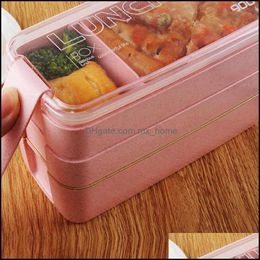 Other Baby Feeding Wheat Stalk Separate Lunch Box Student Seal Up Leak Proof Three Layers Portable Boxes Contains Fork Sp Mxhome Dhgtp