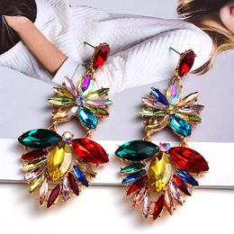 Dangle & Chandelier Statement Colourful Crystal Long Metal Drop Earrings High-Quality Fashion Glass Jewellery Accessories For WomenDangle