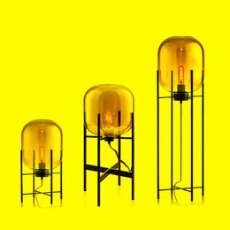 Stehlampen Moderne rauchige Bernsteinglas-Stativlampe Retro-Melonen-Modedesign-Standleuchte für Wohnzimmer