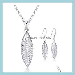 Earrings Necklace Jewelry Sets Sier Crystal Drop Pendant Necklaces Set For Women Girl Party Gift Fashion Wholesale 0361Wh Delivery 2021 N3