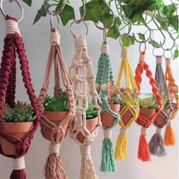 -Varios colores Macrame Air Plants Plants Bohemian Cotton Weaving Plantera colgante para la sala de estar Decoración del dormitorio 0618