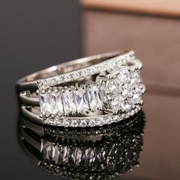 Cluster Rings Luxury Hollow Shiny Zircon Ring For Women Bride Dazzling Wedding Cocktail Party Dance CZ Stone Love Lover