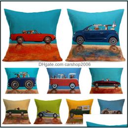 Pillow Case Bedding Supplies Home Textiles Garden Ll Ers Dog Driving Car Cushion Er Linen Square Throw Dhtr9