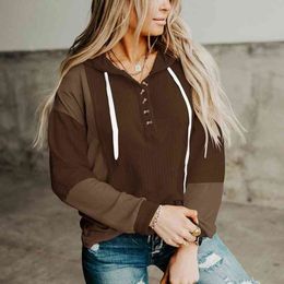 Long Zipper Sweatshirts Women Womens Solid Colour Loose Fit Panelled V Neck Loose Hooded Top Thick Sweat Shirt for Women Y220810