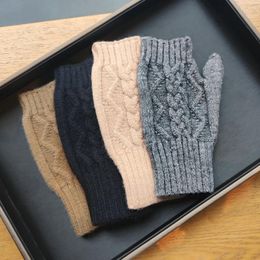 Five Fingers Gloves Winter Pure Colour Women Stylish Hand Girl Crochet Knitting Hollow Heart Mitten Warm Fingerless