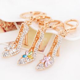 Keychains High Heel Shoe Flower Full Rhinestone Crystal Car Key Chain For Ladies 2022 Fashion Jewelry AccessoriesKeychains