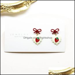 kawaii earrings UK - Stud Earrings Jewelry Bowknot Stberry Red Love Heart Sweet Girl Fashion Cute Kawaii Fruit Gift For Girls And Women Drop Delivery 2021 Cwyo3