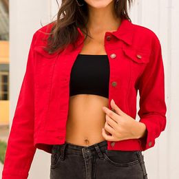 Women's Jackets Women Denim Coats And Red Single Breasted Cropped Jacket Womens Clothing Solid Casual Crop Cotton Jeans Coat 2022