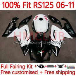 Injection Body For Aprilia RS4 RS-125 RSV RS 125 RR 125RR 06-11 156No.10 RSV-125 RSV125 RS125 R 06 07 08 09 10 11 RSV125RR 2006 2007 2008 2009 2010 2011 Fairings black white