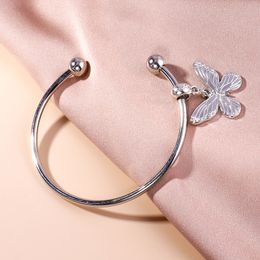 Tibetan Silver Big Elegant Butterfly Cuff Bangle For Women Silver Colour Ins Design Charm Bracelets Wrist Jewellery
