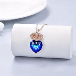 Chains Female Crown Blue Crystal Ladies Necklace Mother's Day Gift Rose Gold Women's Fashion JewelryChains