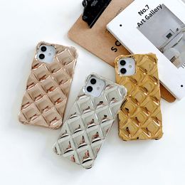 Glitter Luxury Plating Lambskin Electroplated Lattice Protection Cases Soft TPU Shockproof Cover For iPhone 13 12 11 Pro Max XR XS X 8 7 6 Plus Samsung S21 S22 Ultra