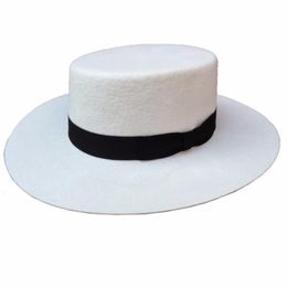 Berets White Panama Wool Boater Porkpie Flat Top Crown Fedora Hat For Women