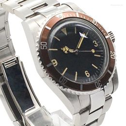 Retro Digital Automatic Watch Men's 39.5mm Black Sterile Dial Aluminium Brown Ring Luminous Steel Case E19 Wristwatches