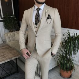 Men's Suits & Blazers Latest Designs Beige For Men Business Casual Jackets 3 Piece Groom Bridegroom Man Traje De Hombre Para BodaMen's