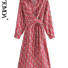 Women Fashion With Belt Geometric Printed Midi Dress Vintage Long Sleeve Front Buttons Female Dresses Vestidos Mujer 220526