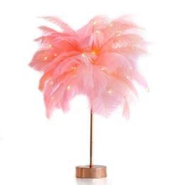 Novelty Items Christmas Gift Wedding Room Decoration Nordic Feather Night Light Fairy Desktop Lamp White Pink Available