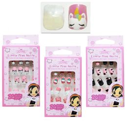 24Pcs/Set Cartoon Style Kids Fake Nails Detachable Full Cover Press Stick On Nails Decor Children Gift