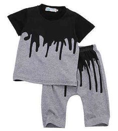 Citgeett Summer Baby Boys Clothing Set Short Sleeve Black Baby Boy Clothing Set Children T-shirt Pants 2 Pieces Grey set Ss J220711