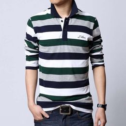 Men's T-Shirts Big Yards Spell Colour Stripes Lapel Shirt Mens Long Sleeve T-ShirtMen's