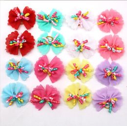 Puppy Yorkie Dogs Hair Bows with Rubber Band Pet Grooming Products Colourful Tulle Pets Hair Ornaments Dog Accessories