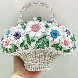 Evening Bags Arrival Flower Leaves Basket Rhinestone Purse Luxury Diamond Women Clutches Bag Crystal Wedding Bridal Cluch Handbag