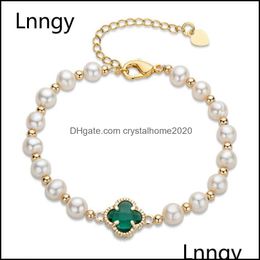 white clover leaf NZ - Charm Bracelets Jewelry 14K Gold Filled Natural Freshwater Chain Bracelet 5-6Mm Oval White Pearl Four Leaf Clover Women Char Dhnqp