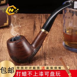 Waxed ebony 9mm flue removable cleaning silk dry pipe solid wood pipe