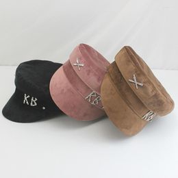 Berets Winter Hats Crystal Embellished Wool Baker Boy Hat Women Sboy Caps Diamond Letter Thick Flat Visor CapsBerets Chur22