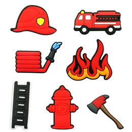 Firefighting fire truck Croc charms Fashion Love Shoe Accessories For Decorations Charms pvc soft Shoes Charm Ornaments Buckles as party gift