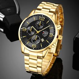 Wristwatches Luxury Gold Mens Watches Stainles Steel Quartz Male Wristwatch Sport Leather Watch Calendar Luminous Men Clock Montre HommeWris