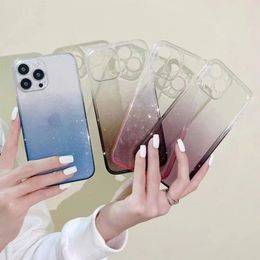 Gradient Clear Glass Phone Cases With Lens Bumper Protect For iPhone 13 12 Pro Max Luxury Back Cover Hard Shell Shockproof Anti-fall