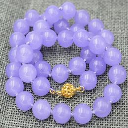 Natural 8mm Lavender Purple Jade Round Gemstone Beads Necklace