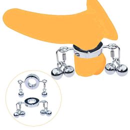 Nxy Cockrings Stainless Steel Testicle Ball Stretcher Penis Scrotum Cbt Restraint Locks Heavy Duty Ring Cockring Metal Balls Pendants 220505