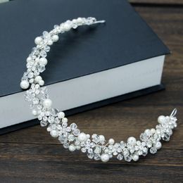 Handmade Pearl Crystal Twisted Bead Soft Chain Hair Band Alloy Diamond Crown Bridal Headwear