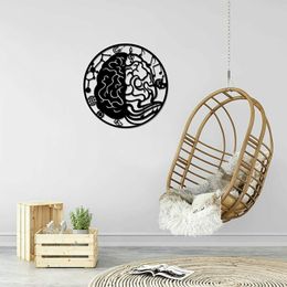 Left and Right Brain Science Metal Wall Art Round Black Iron Sculpture Decor