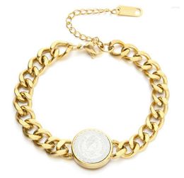 thick silver chain link Australia - Link Chain 316L Stainless Steel Gold And Silver Two-tone Cuban Thick Nameplate Hip Hop Bracelet