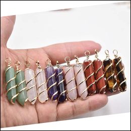 Arts And Crafts Arts Gifts Home Garden Natural Stone Pendants Healing Pendum Amethyst Rose Quartz Charms Sier Gold Wir Dh6R9