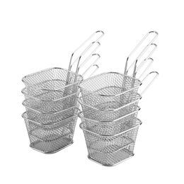 8Pcs Mini Stainless Steel Chips Deep Fry Baskets Food Presentation Strainer Potato Cooking Chef Basket Colander Tool 220727