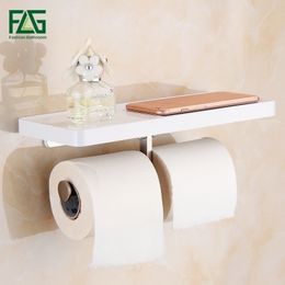 FLG Toilet Paper Holder Wall Mounted with White ABS and Stainless Steel Double Rolls Bathroom Accessories G163 Y200108