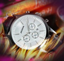 Sub Dials Die Luxury Men Watches 43mm Japanese Movement Quartz Black Brown Leather Belt business switzerland wholesales price Top style calendar wristwatch